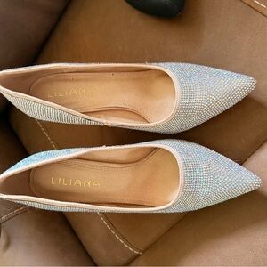 Liliana Women's Iridescent Rhinestone Pointed-Toe Flats - Blush